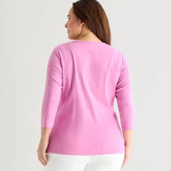 St. John's Bay Womens Plus V Neck 3/4 Sleeve T-Shirt