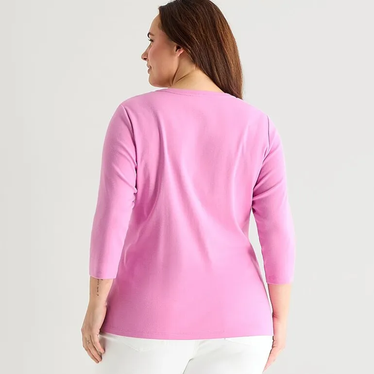 St. John's Bay Womens Plus V Neck 3/4 Sleeve T-Shirt
