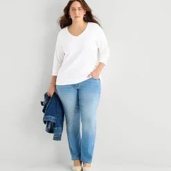 St. John's Bay Womens Plus V Neck 3/4 Sleeve T-Shirt