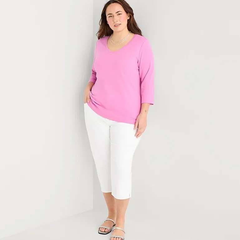 St. John's Bay Womens Plus V Neck 3/4 Sleeve T-Shirt