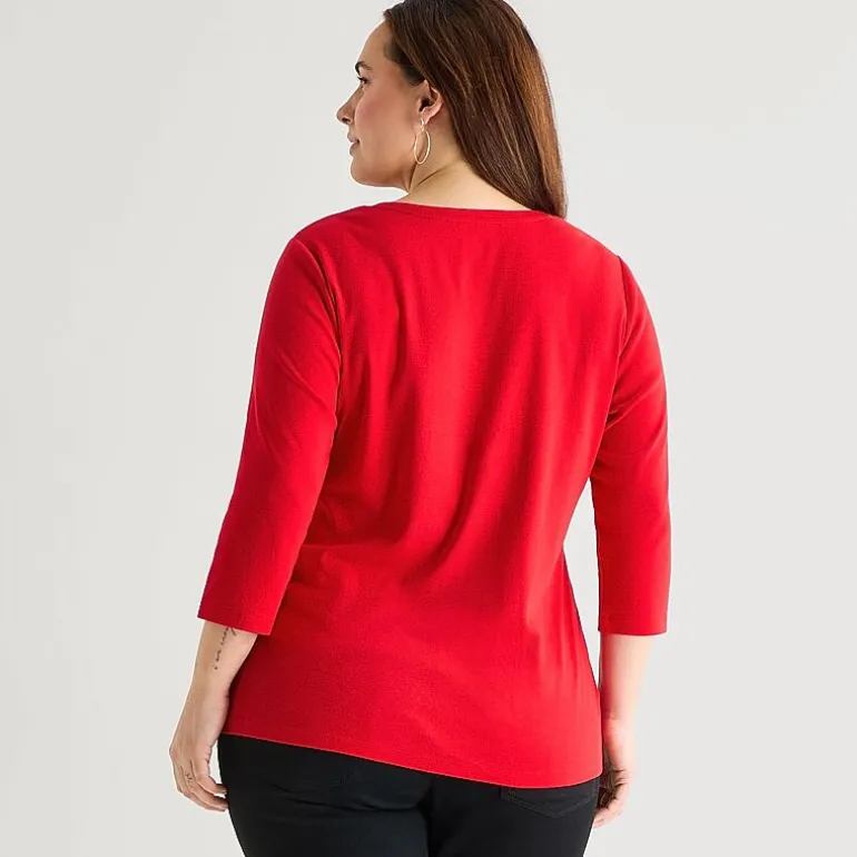 St. John's Bay Womens Plus V Neck 3/4 Sleeve T-Shirt