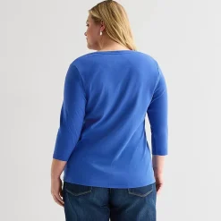 St. John's Bay Womens Plus V Neck 3/4 Sleeve T-Shirt