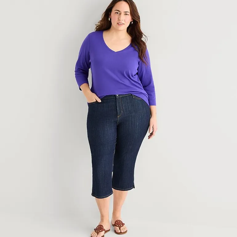 St. John's Bay Womens Plus V Neck 3/4 Sleeve T-Shirt