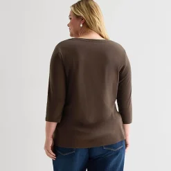 St. John's Bay Womens Plus V Neck 3/4 Sleeve T-Shirt