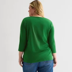 St. John's Bay Womens Plus V Neck 3/4 Sleeve T-Shirt