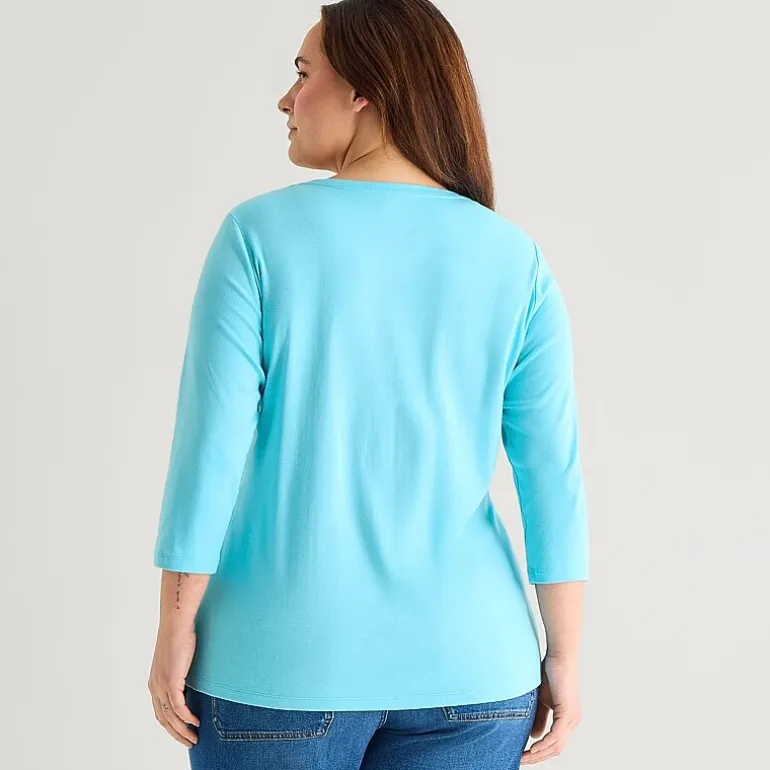 St. John's Bay Womens Plus V Neck 3/4 Sleeve T-Shirt