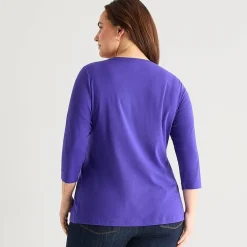 St. John's Bay Womens Plus V Neck 3/4 Sleeve T-Shirt