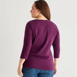 St. John's Bay Womens Plus V Neck 3/4 Sleeve T-Shirt