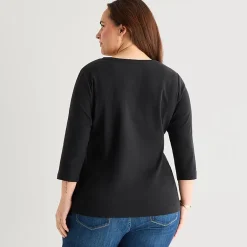 St. John's Bay Womens Plus V Neck 3/4 Sleeve T-Shirt