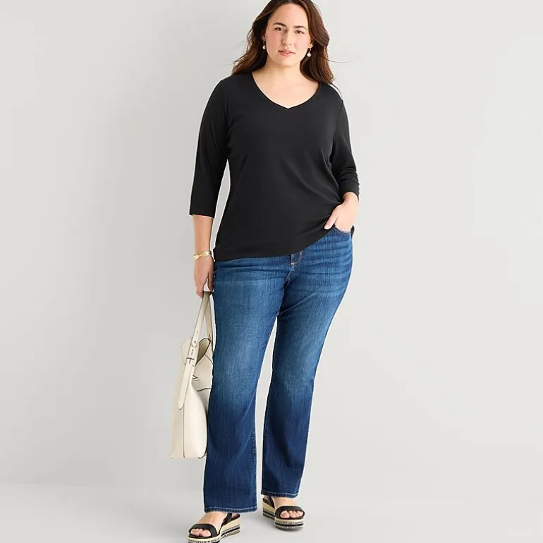 St. John's Bay Womens Plus V Neck 3/4 Sleeve T-Shirt