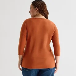 St. John's Bay Womens Plus V Neck 3/4 Sleeve T-Shirt
