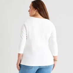 St. John's Bay Womens Plus V Neck 3/4 Sleeve T-Shirt
