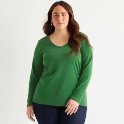 St. John's Bay Womens Plus V Neck Long Sleeve T-Shirt