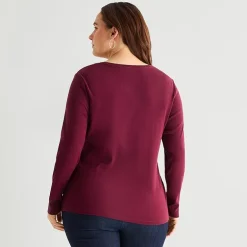 St. John's Bay Womens Plus V Neck Long Sleeve T-Shirt