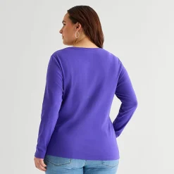St. John's Bay Womens Plus V Neck Long Sleeve T-Shirt