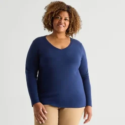 St. John's Bay Womens Plus V Neck Long Sleeve T-Shirt