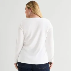 St. John's Bay Womens Plus V Neck Long Sleeve T-Shirt