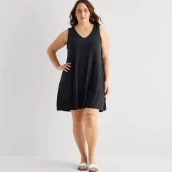 St. John's Bay Womens Plus V Neck Sleeveless Floral A-Line Dress