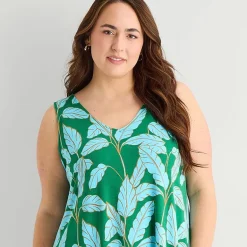 St. John's Bay Womens Plus V Neck Sleeveless Floral A-Line Dress