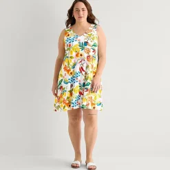 St. John's Bay Womens Plus V Neck Sleeveless Floral A-Line Dress