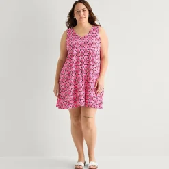 St. John's Bay Womens Plus V Neck Sleeveless Floral A-Line Dress
