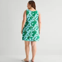 St. John's Bay Womens Plus V Neck Sleeveless Floral A-Line Dress