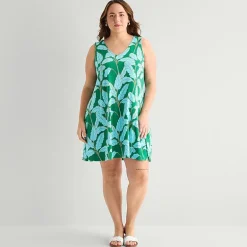 St. John's Bay Womens Plus V Neck Sleeveless Floral A-Line Dress