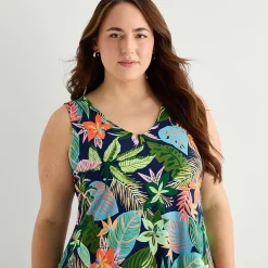 St. John's Bay Womens Plus V Neck Sleeveless Floral A-Line Dress