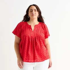 St. John's Bay Womens Plus V Neck Short Sleeve Blouse