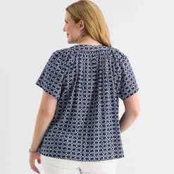 St. John's Bay Womens Plus V Neck Short Sleeve Blouse