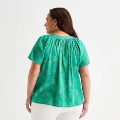 St. John's Bay Womens Plus V Neck Short Sleeve Blouse