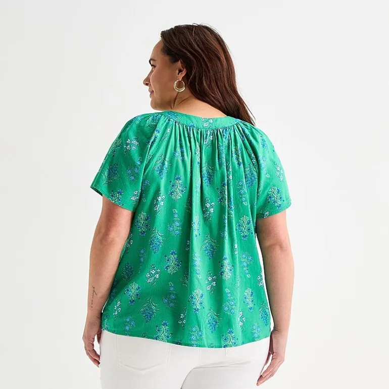 St. John's Bay Womens Plus V Neck Short Sleeve Blouse
