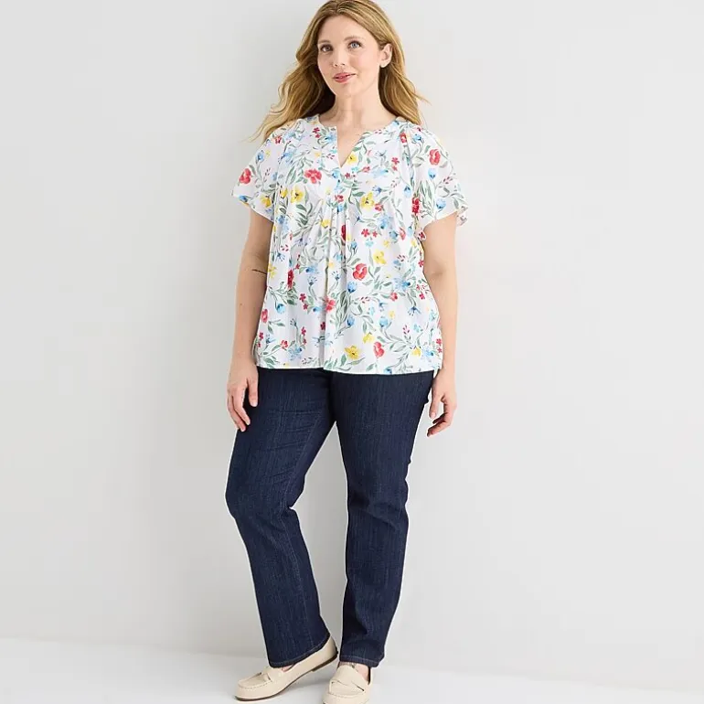 St. John's Bay Womens Plus V Neck Short Sleeve Blouse