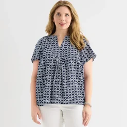 St. John's Bay Womens Plus V Neck Short Sleeve Blouse