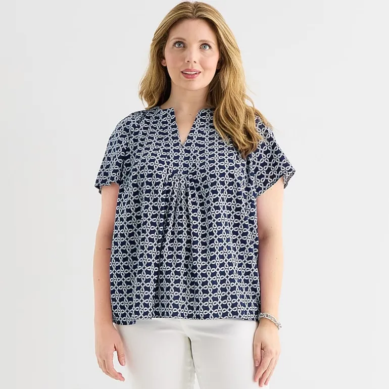 St. John's Bay Womens Plus V Neck Short Sleeve Blouse