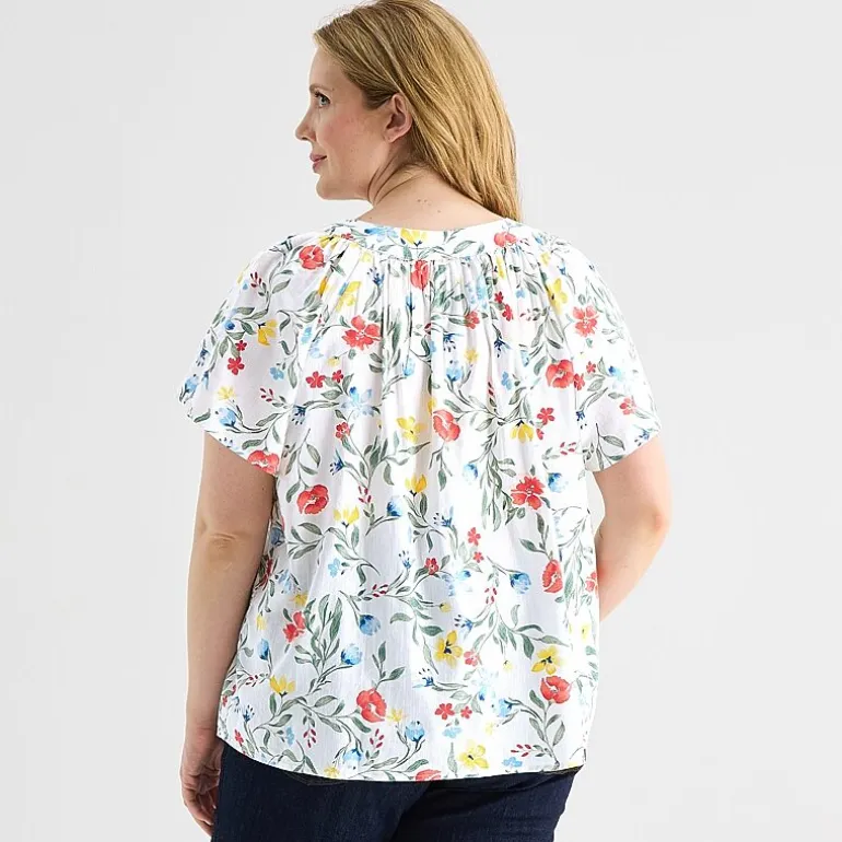 St. John's Bay Womens Plus V Neck Short Sleeve Blouse