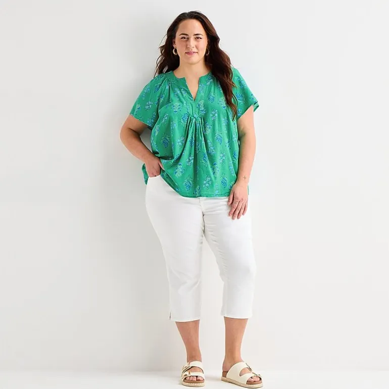 St. John's Bay Womens Plus V Neck Short Sleeve Blouse