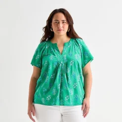 St. John's Bay Womens Plus V Neck Short Sleeve Blouse