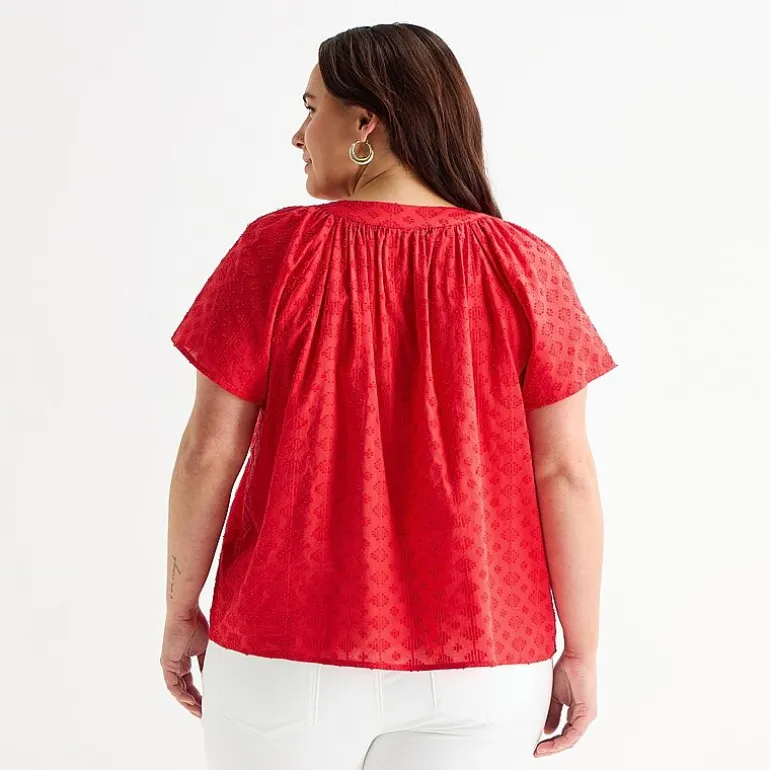 St. John's Bay Womens Plus V Neck Short Sleeve Blouse