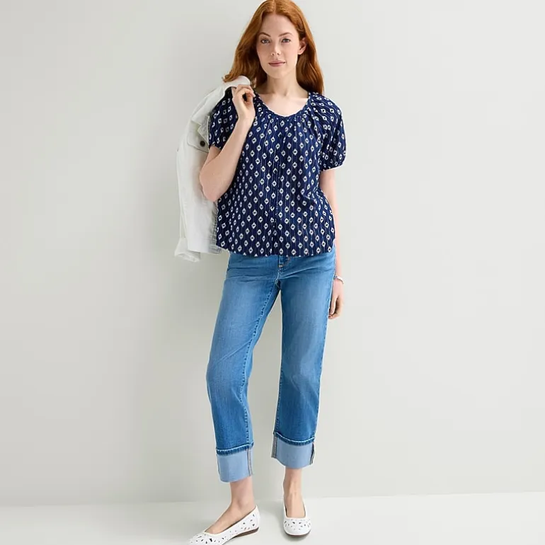 St. John's Bay Womens Round Neck Short Sleeve Regular Fit Button-Down Shirt