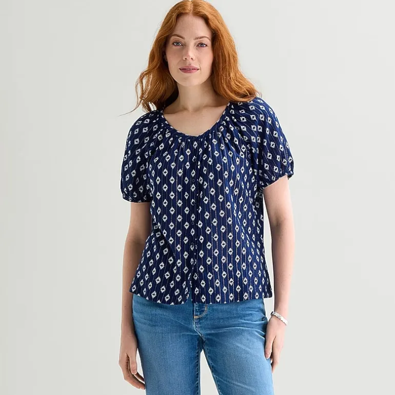 St. John's Bay Womens Round Neck Short Sleeve Regular Fit Button-Down Shirt