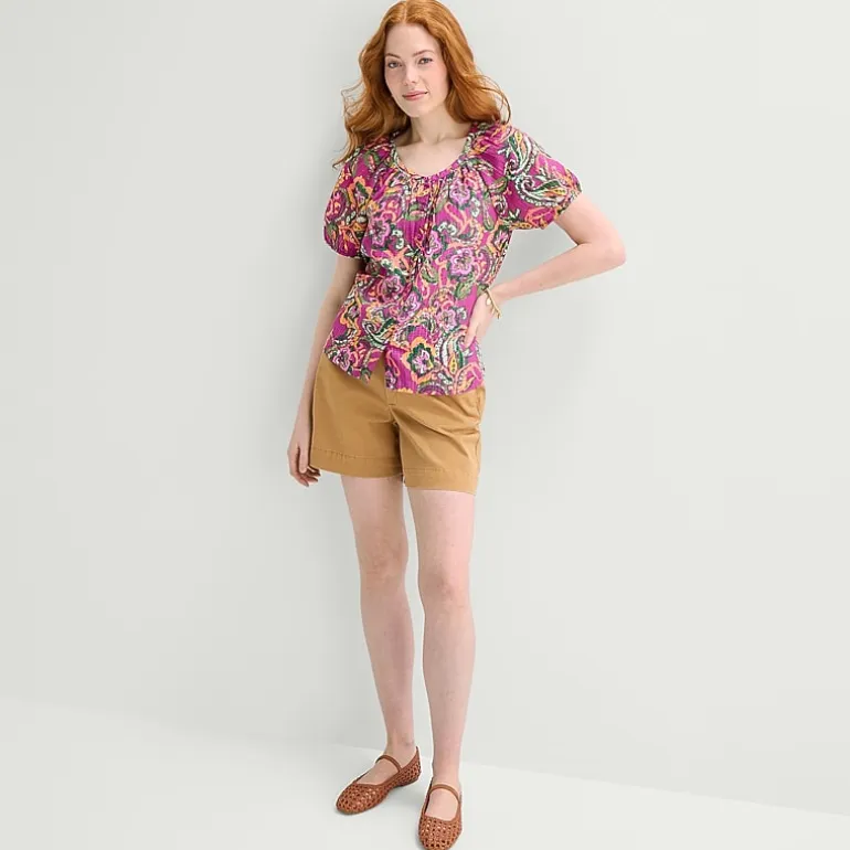 St. John's Bay Womens Round Neck Short Sleeve Regular Fit Button-Down Shirt