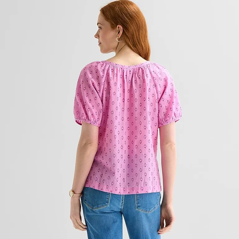 St. John's Bay Womens Round Neck Short Sleeve Regular Fit Button-Down Shirt