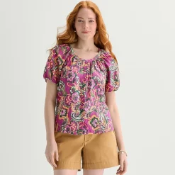 St. John's Bay Womens Round Neck Short Sleeve Regular Fit Button-Down Shirt