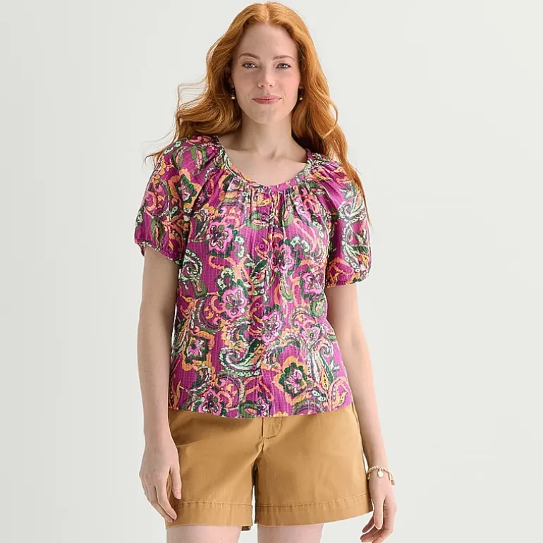 St. John's Bay Womens Round Neck Short Sleeve Regular Fit Button-Down Shirt
