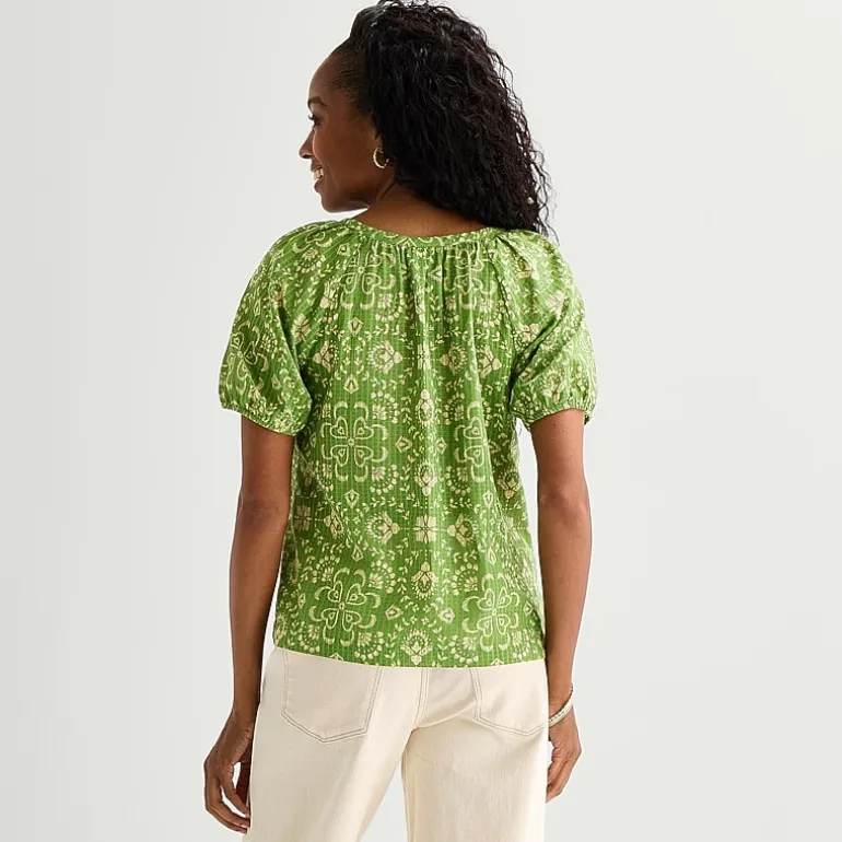 St. John's Bay Womens Round Neck Short Sleeve Regular Fit Button-Down Shirt