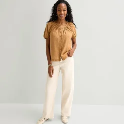 St. John's Bay Womens Round Neck Short Sleeve Regular Fit Button-Down Shirt