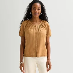 St. John's Bay Womens Round Neck Short Sleeve Regular Fit Button-Down Shirt