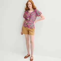 St. John's Bay Womens Round Neck Short Sleeve Regular Fit Button-Down Shirt