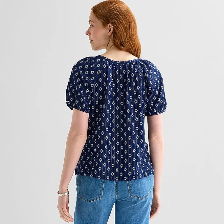 St. John's Bay Womens Round Neck Short Sleeve Regular Fit Button-Down Shirt